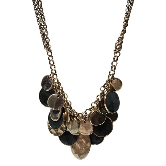 Vintage Hammered Smooth Disc Pendants Necklace Gold Tone Multi Layered Chain - Picture 1 of 6